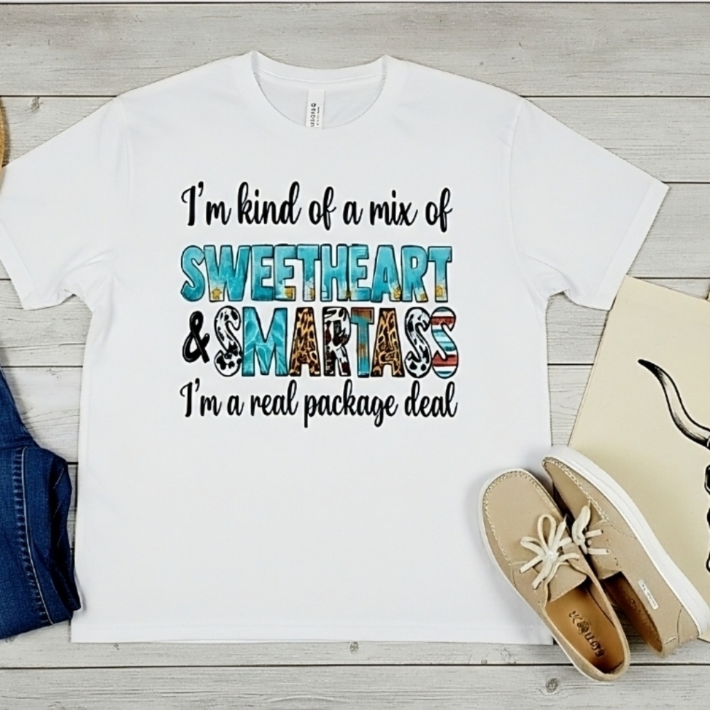 Sweetheart & Smartass Graphic Tee • Funny Women’s T‑Shirt • Sassy Quote Top •